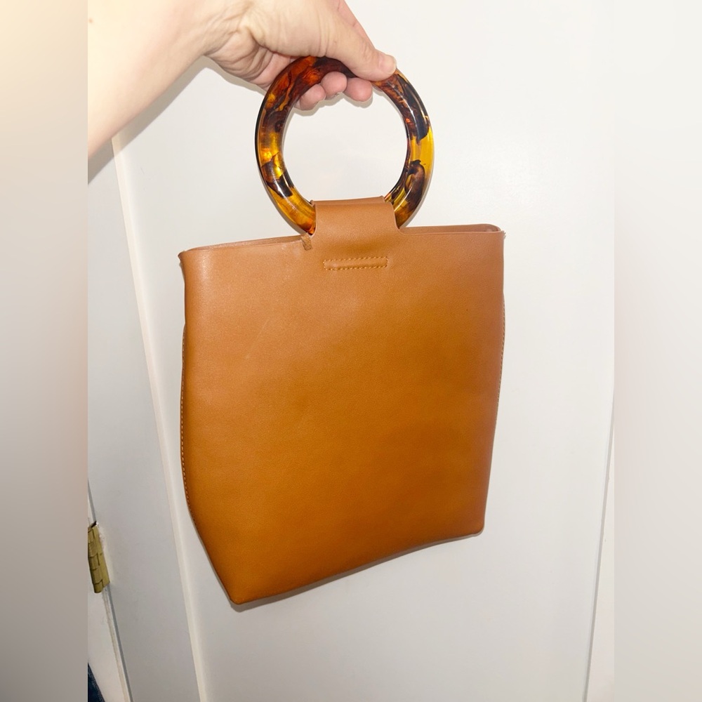 ANTHROPOLOGIE The Lucite Top Handle Tote Bag Cognac & Tortoise Shell 11” x 10”